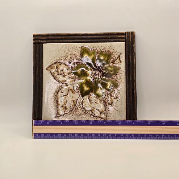 Vintage Ceramica S. Marco Wood Framed Floral Tile Made in Italy 7" x 7" - Picture 4 of 4